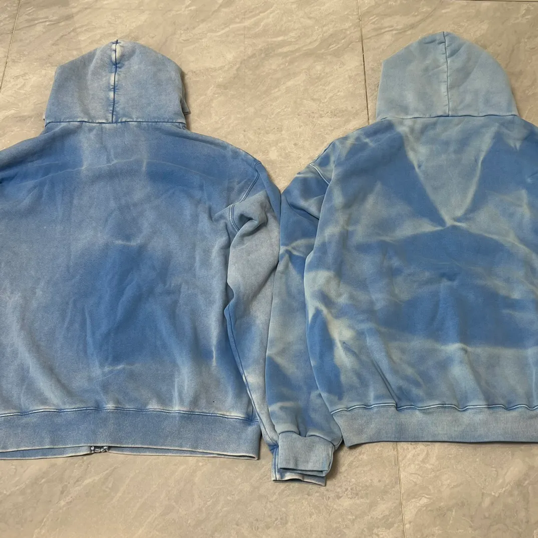 Washed and dyed, first version proofing GALLERY DEPT. SUN FADED ENGLISH LOGO ZIP UP/BLUE Sun-washed by the sun, blue water rippled English zipper hoodie, washed blue S-XL